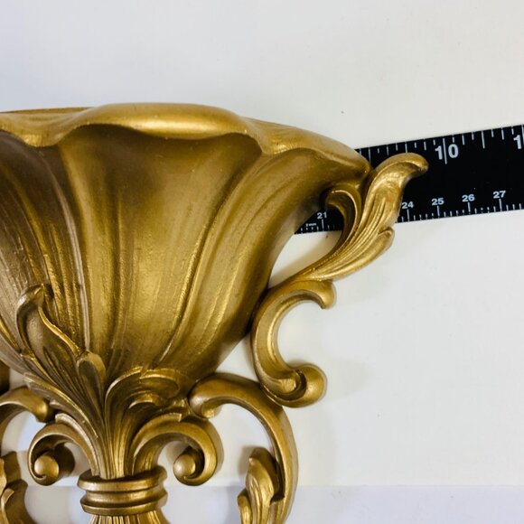 Hollywood Regency Gold Tone Wall Pocket Sconce Vase French Style Decor MCM VTG - Picture 6 of 11